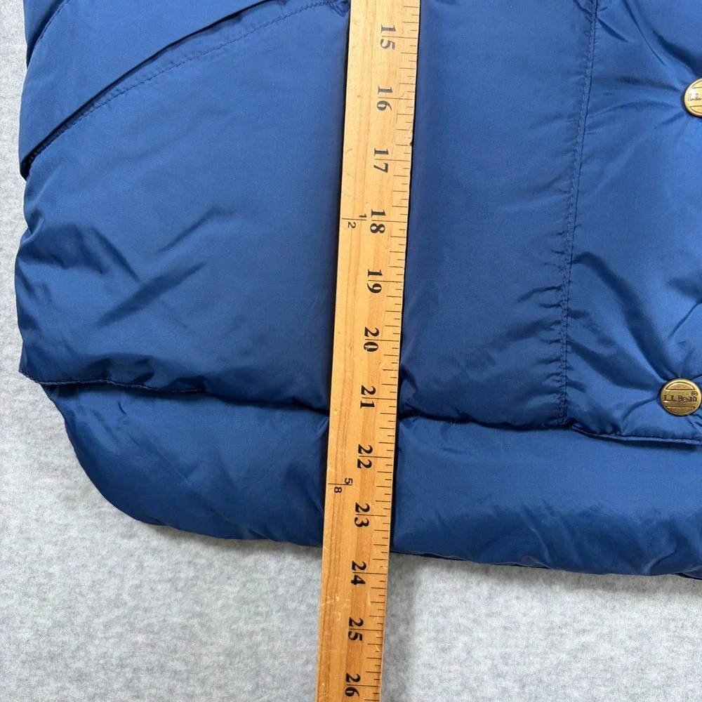 Vintage LL Bean Puffer Vest Women Large Blue Goose Down Insulated Snap Front